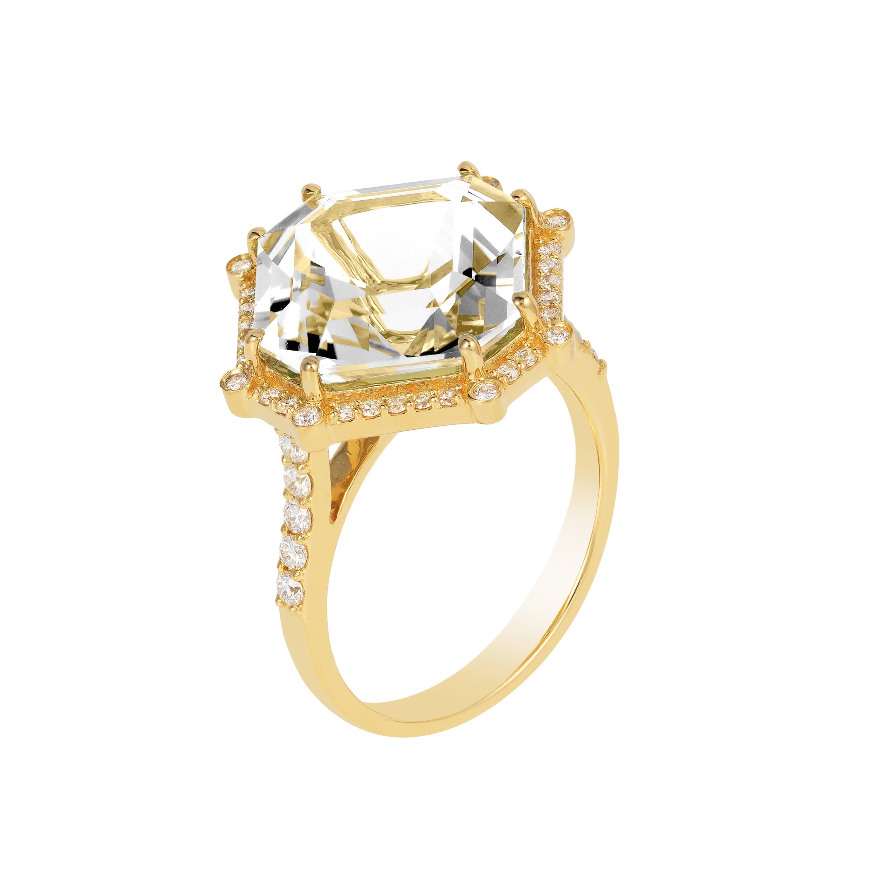 Rock Crystal Octagon Ring with Diamonds Cocktail Goshwara 6  