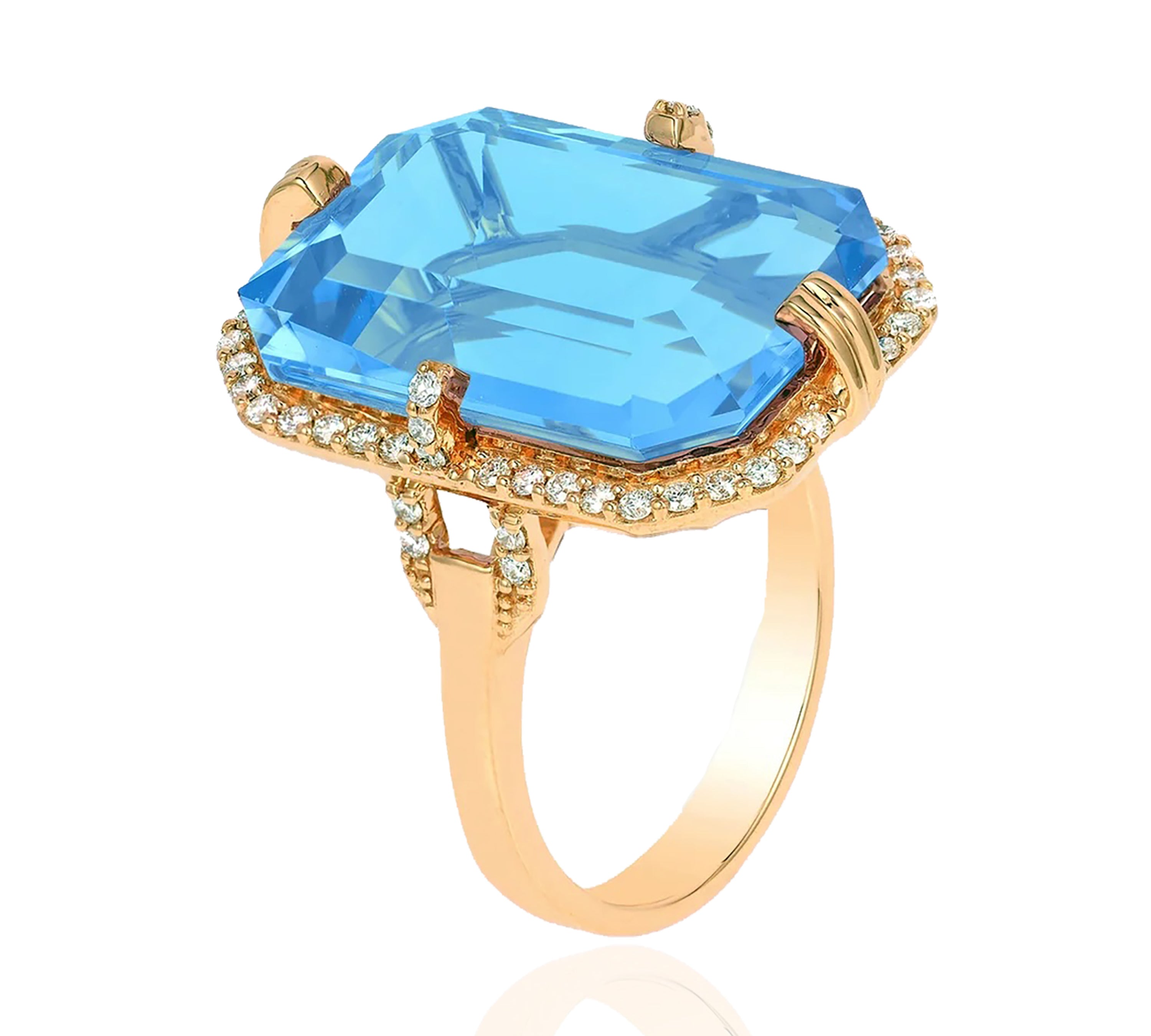 Topaz Emerald-Cut Ring with Diamonds Cocktail Ring Goshwara