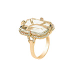 Rock Crystal Emerald-Cut Ring with Diamonds Cocktail Ring Goshwara Yellow Gold