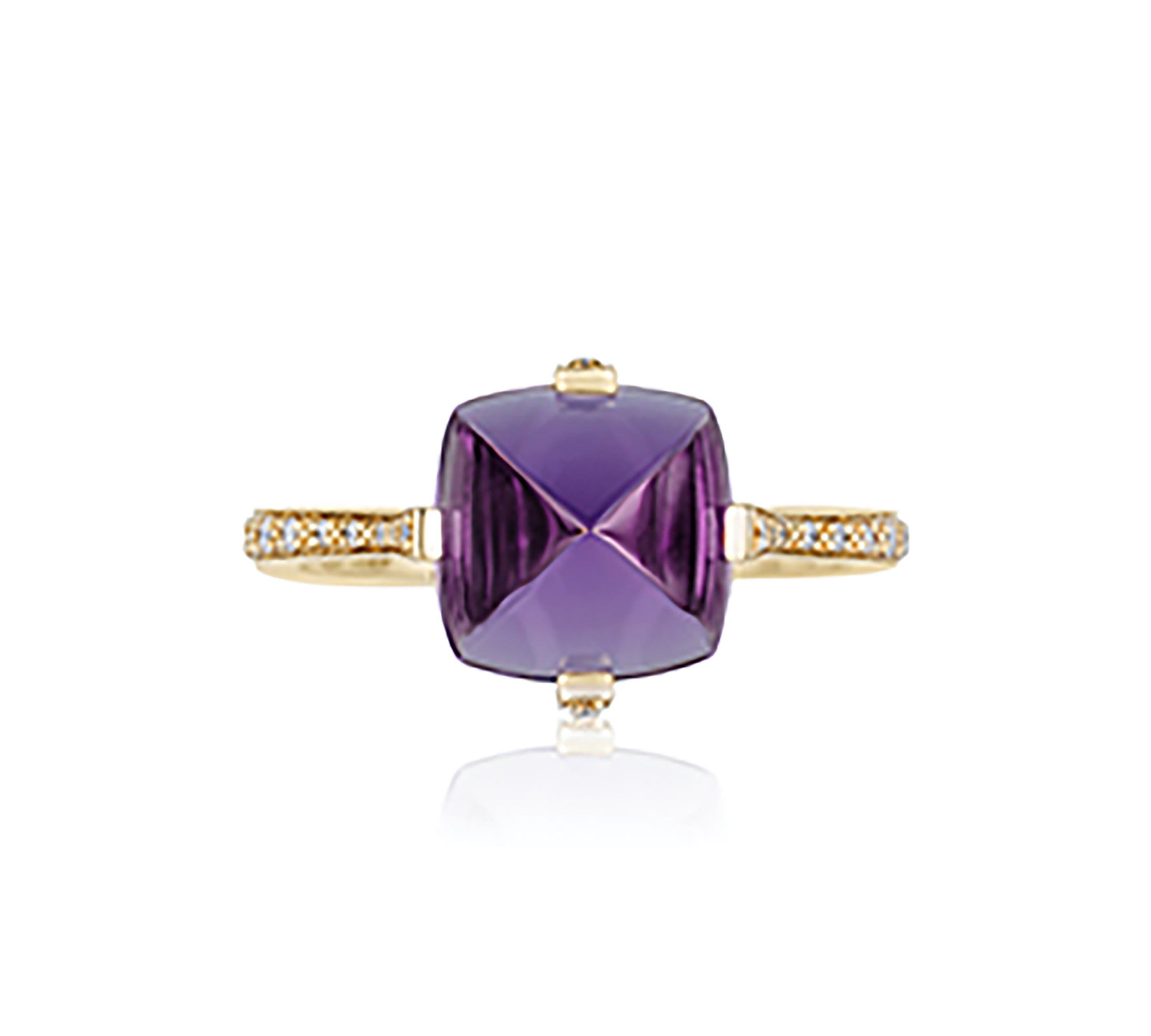 Stone Sugar Loaf Ring with Diamonds Cocktail Goshwara Amethyst 6 