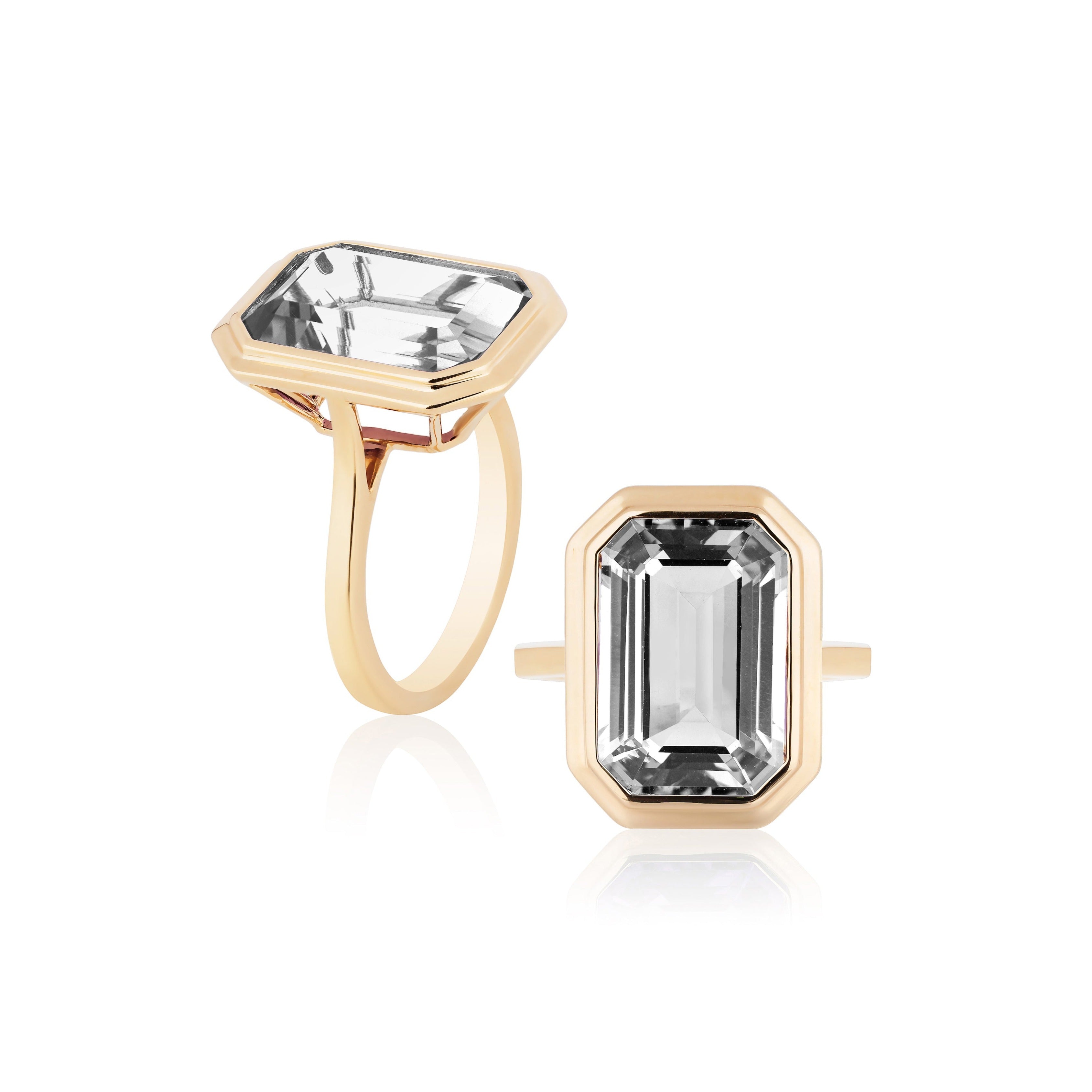 Rock Crystal Emerald Cut Bezel Set Ring, Large Cocktail Goshwara 6  