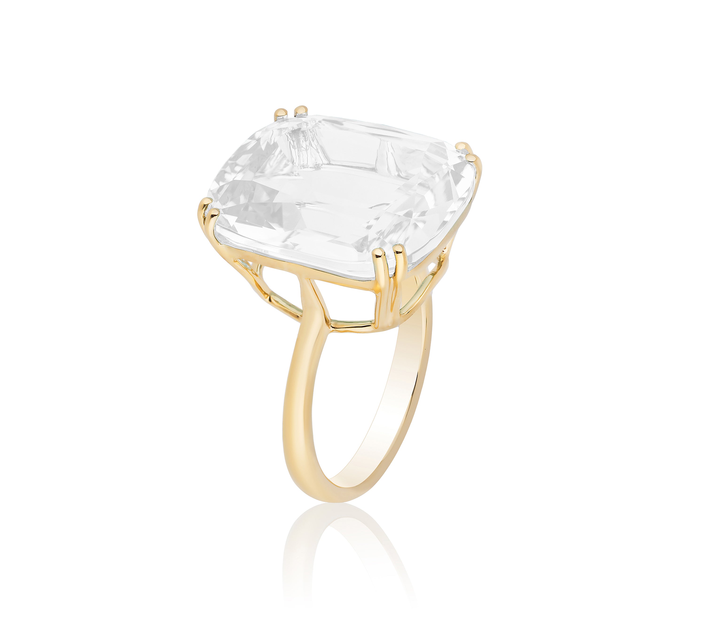 Moon Quartz Emerald-Cut Bezel Ring Cocktail Goshwara   