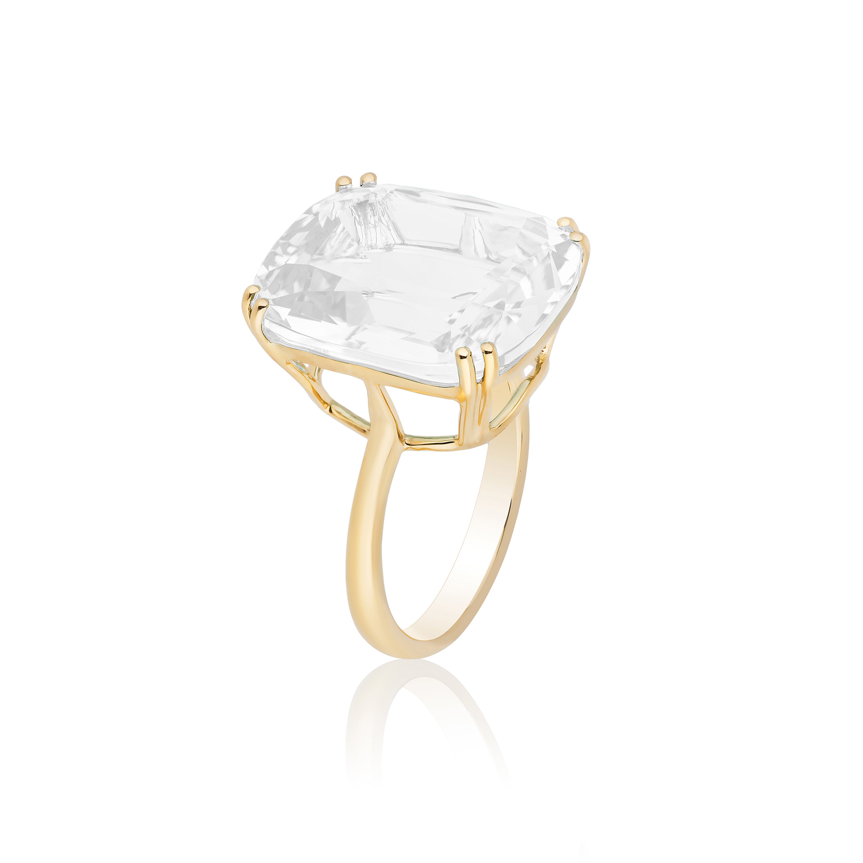 Moon Quartz Emerald-Cut Bezel Ring Cocktail Goshwara   