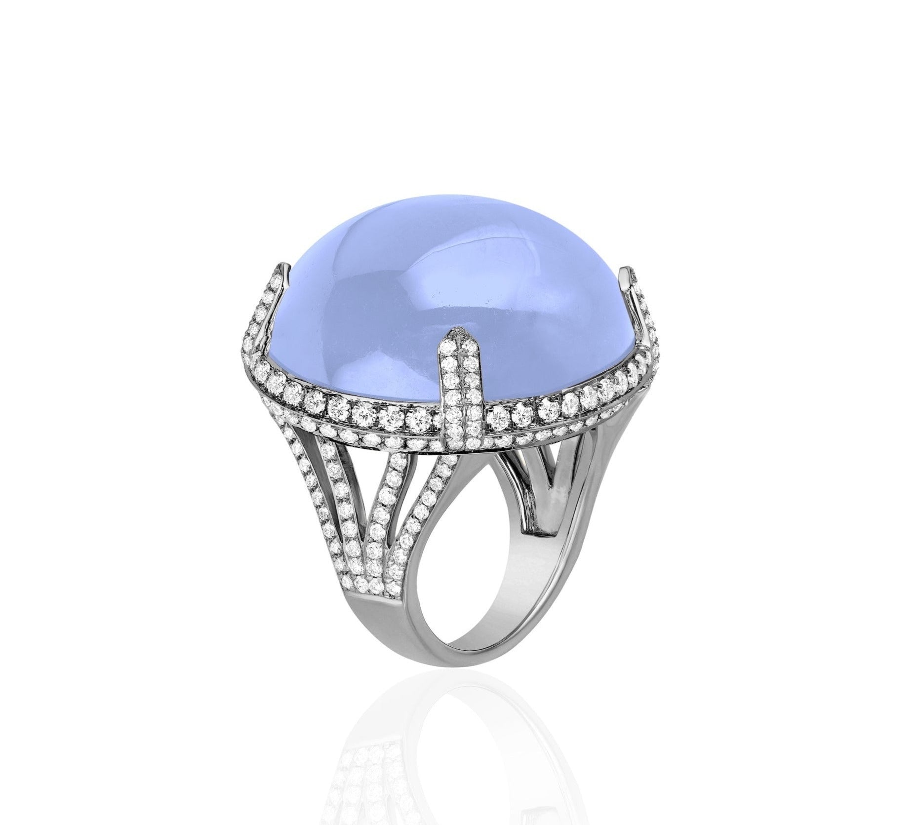 Blue Chalcedony Cabochon Diamonds Ring Statement Goshwara 6  