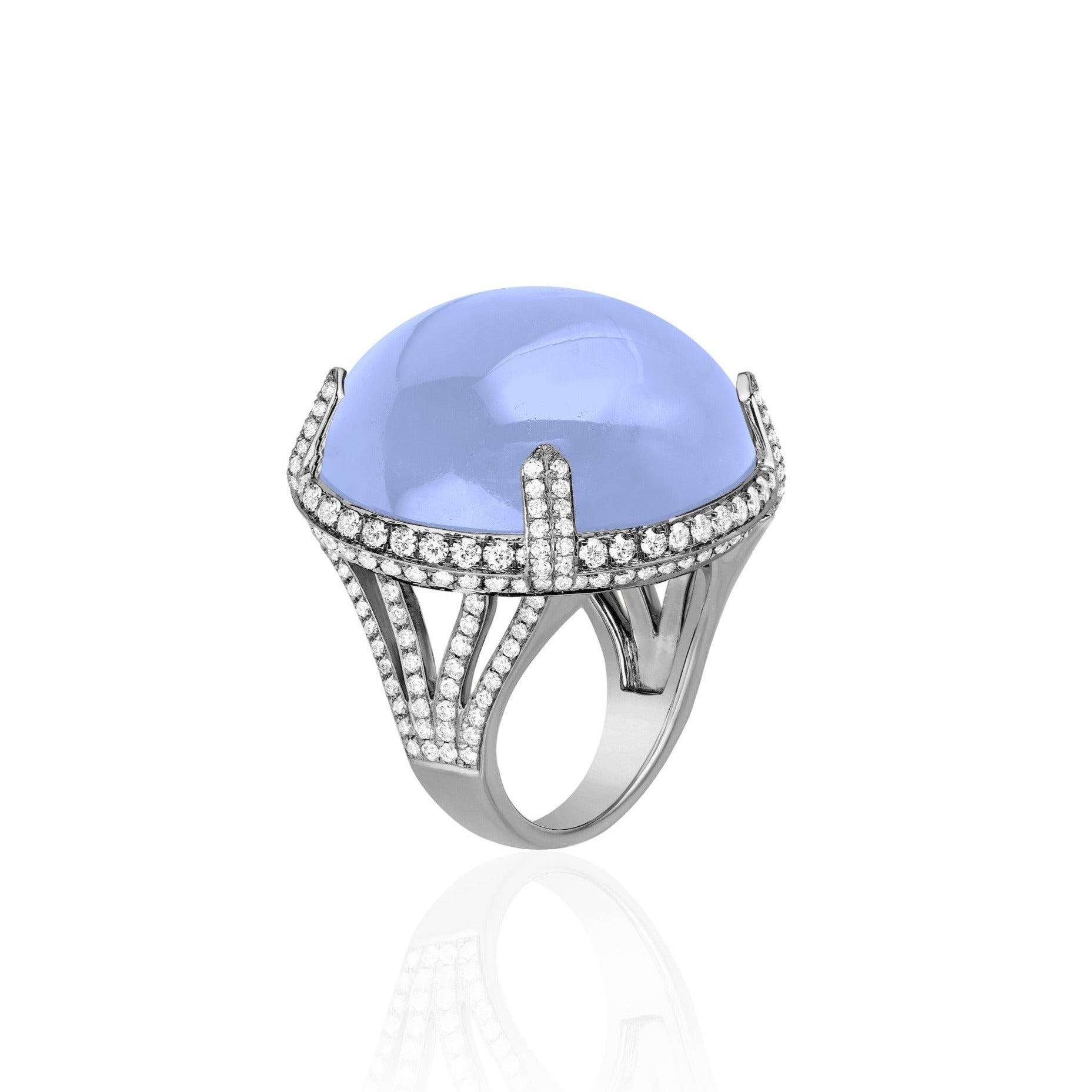 Blue Chalcedony Cabochon Diamond Ring Statement Ring Goshwara