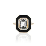 Emerald-Cut Halo Enamel Ring Cocktail Ring Goshwara
