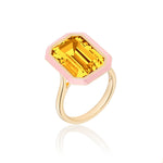 Citrine Emerald-Cut Ring with Pink Enamel Ring Goshwara   