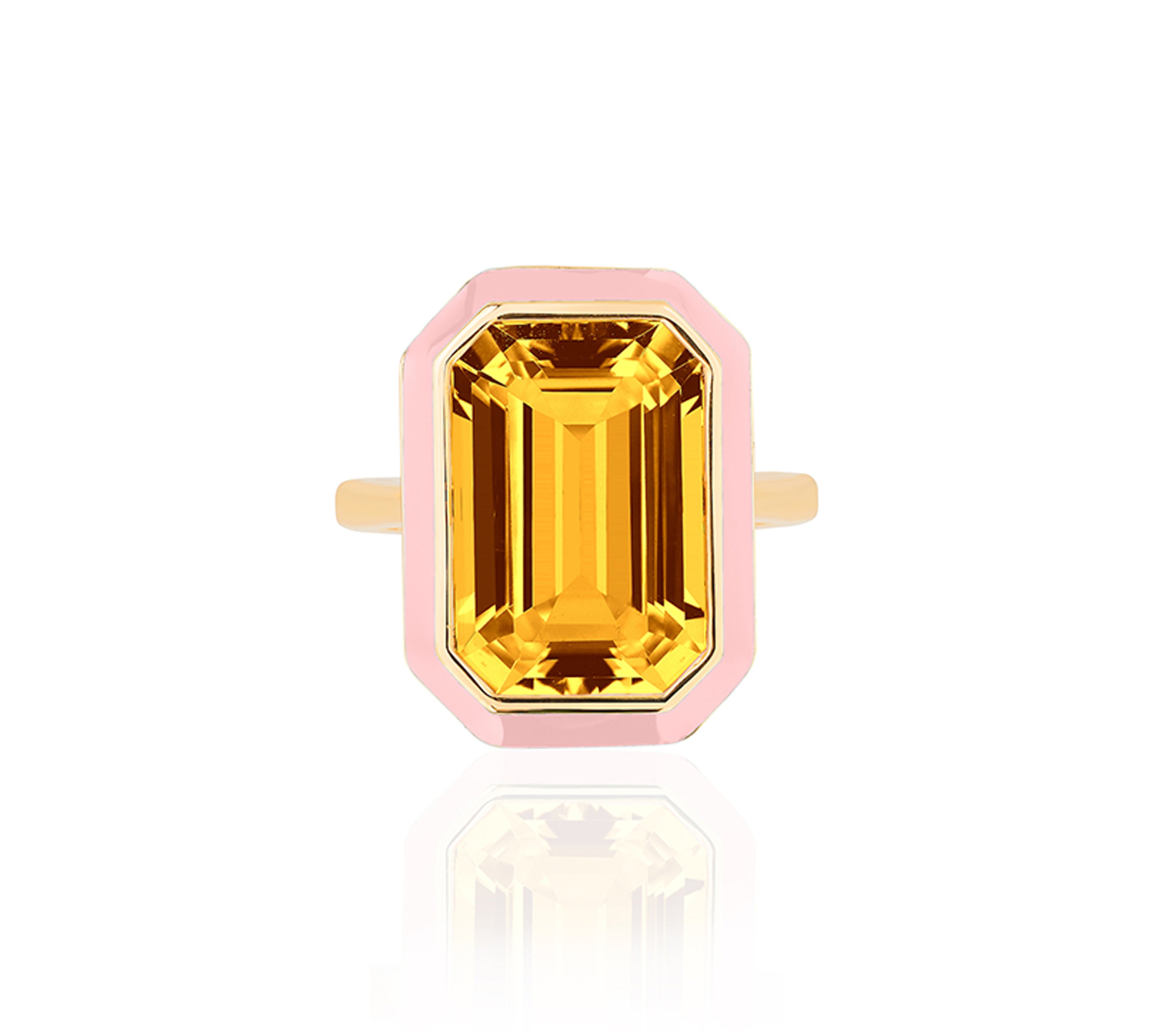 Citrine Emerald-Cut Ring with Pink Enamel Ring Goshwara 6  