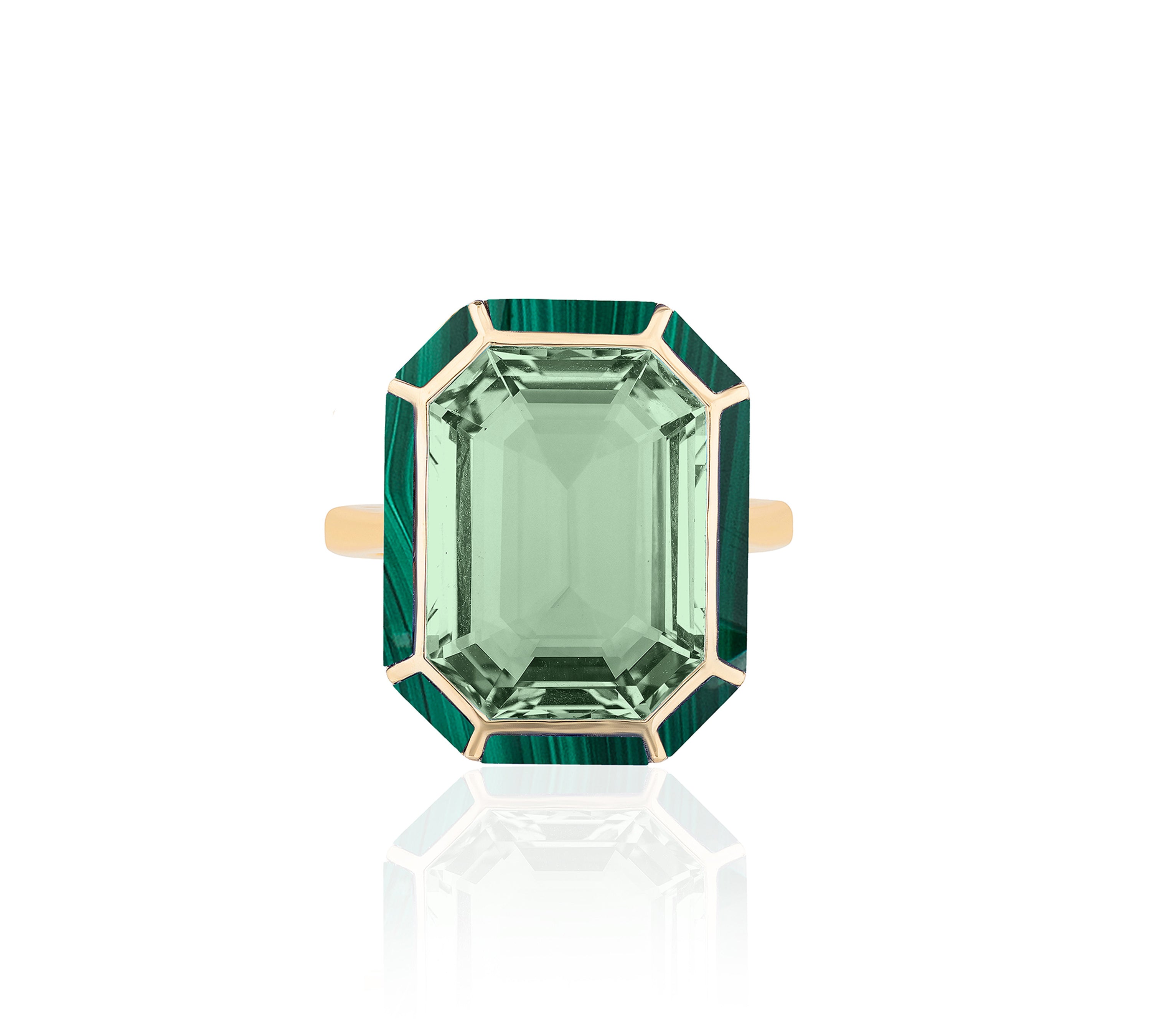 Prasiolite Malachite Emerald-Cut Ring Earrings Goshwara 6  