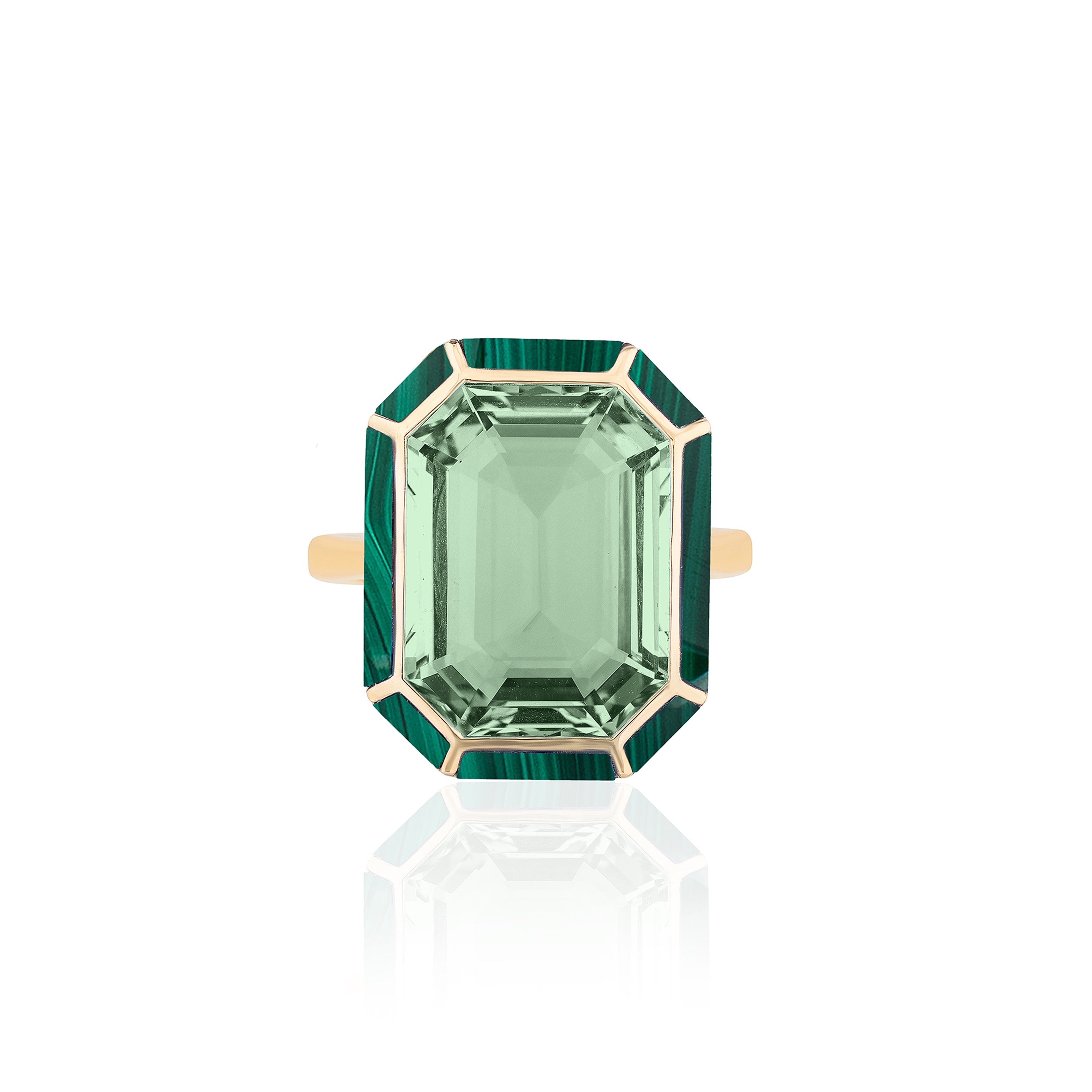 Prasiolite Malachite Emerald-Cut Ring Earrings Goshwara 6  