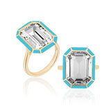 Rock Crystal Turquoise Emerald-Cut Ring Cocktail Ring Goshwara   