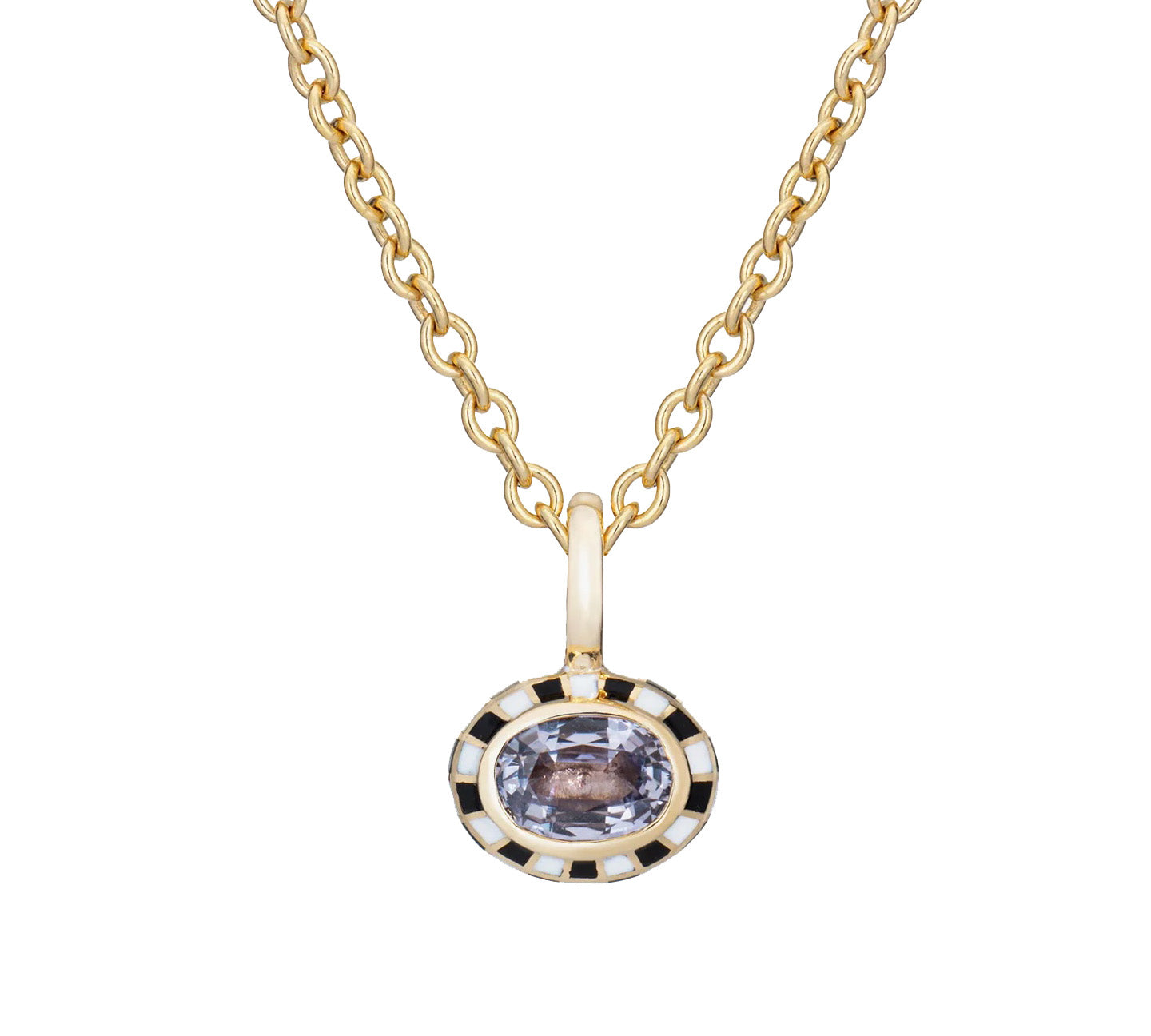 Purple Sapphire Checkered Pendant Necklace Pendant Necklace Kathryn Bentley 18in Charm Chain