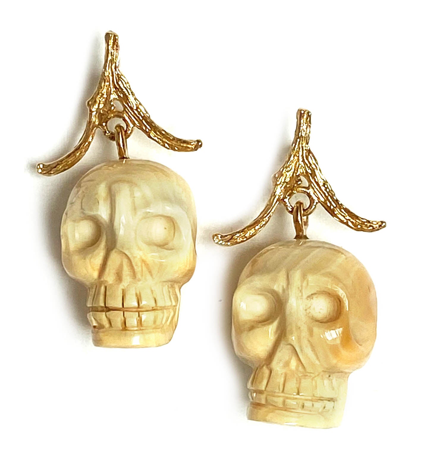Objects Organique Carved Cameo Skull Earrings Statement K. Brunini Jewels   