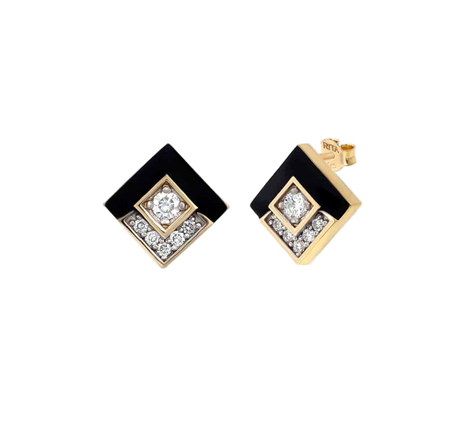 Cubic Diamond Enamel Earring Stud Earrings RITA Fine Jewelry Pair