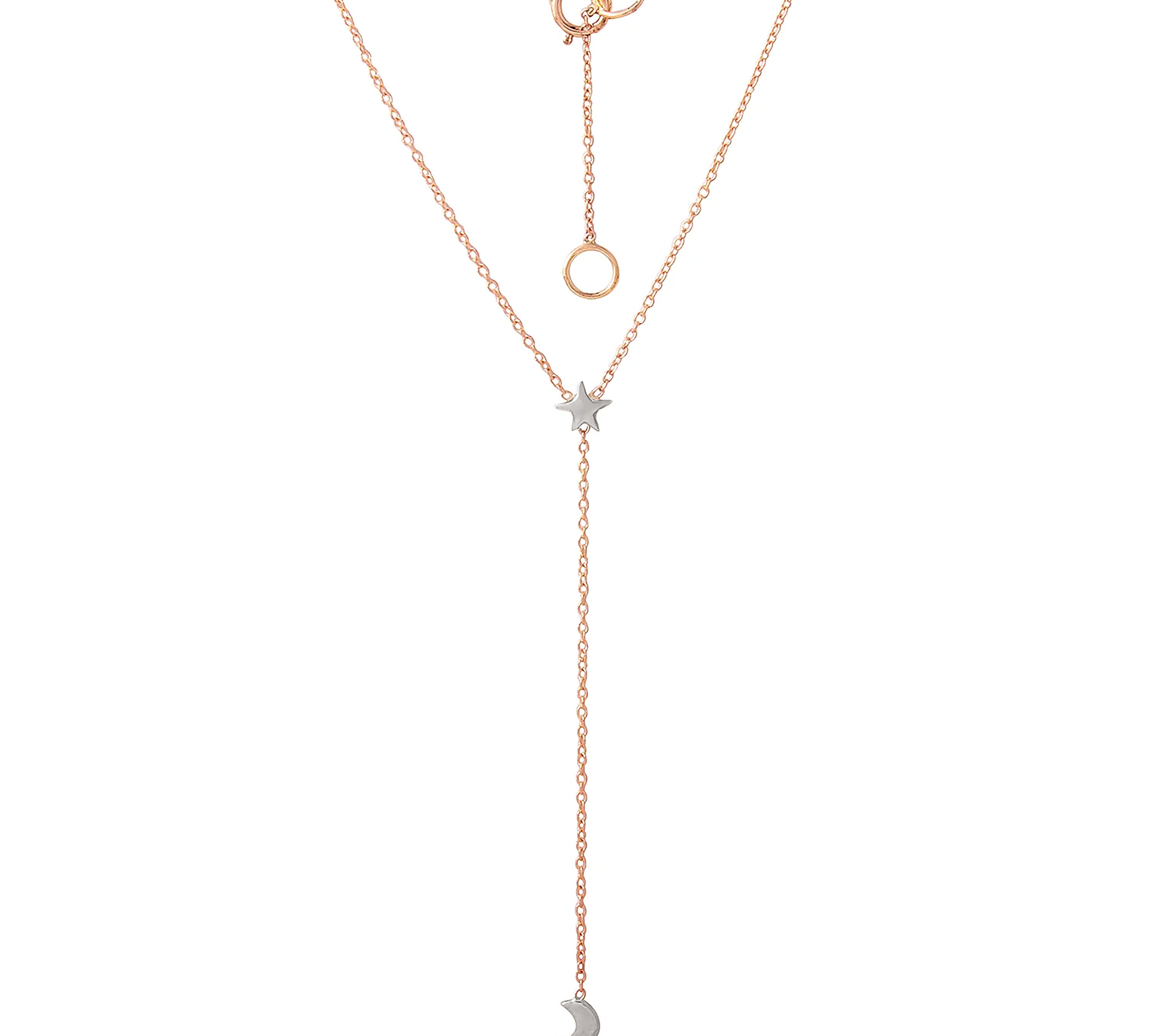 Moon and Star Rosary Necklace Lariat Necklace Jaine K Designs Rose Gold / White Gold