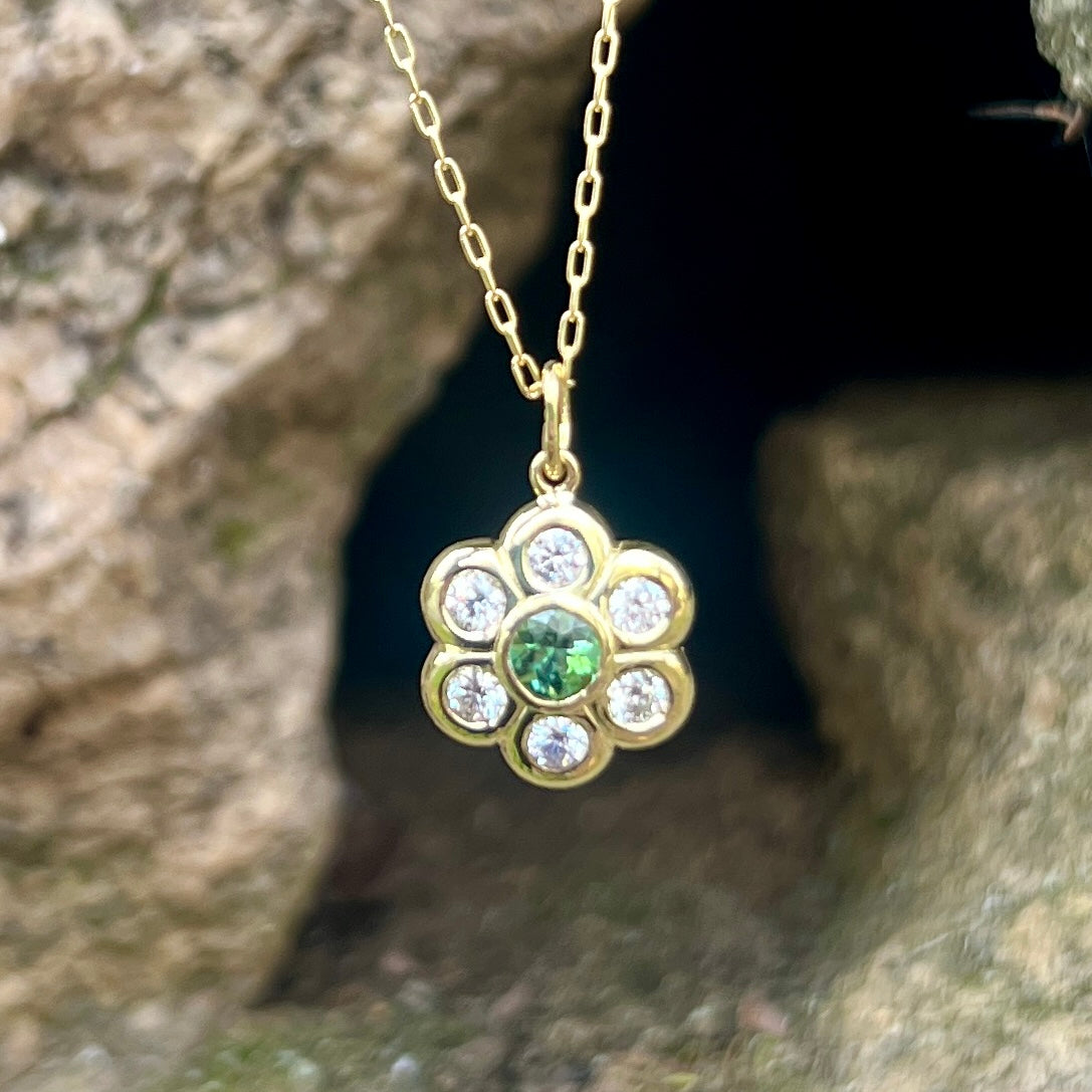 Green Tourmaline Classic Flower Pendant Lauren K Fine Jewelry   