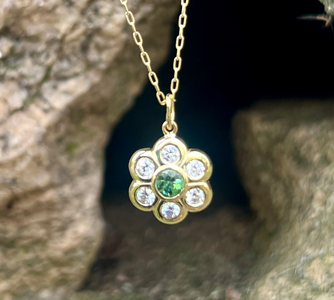 Green Tourmaline Classic Flower Pendant Lauren K Fine Jewelry   