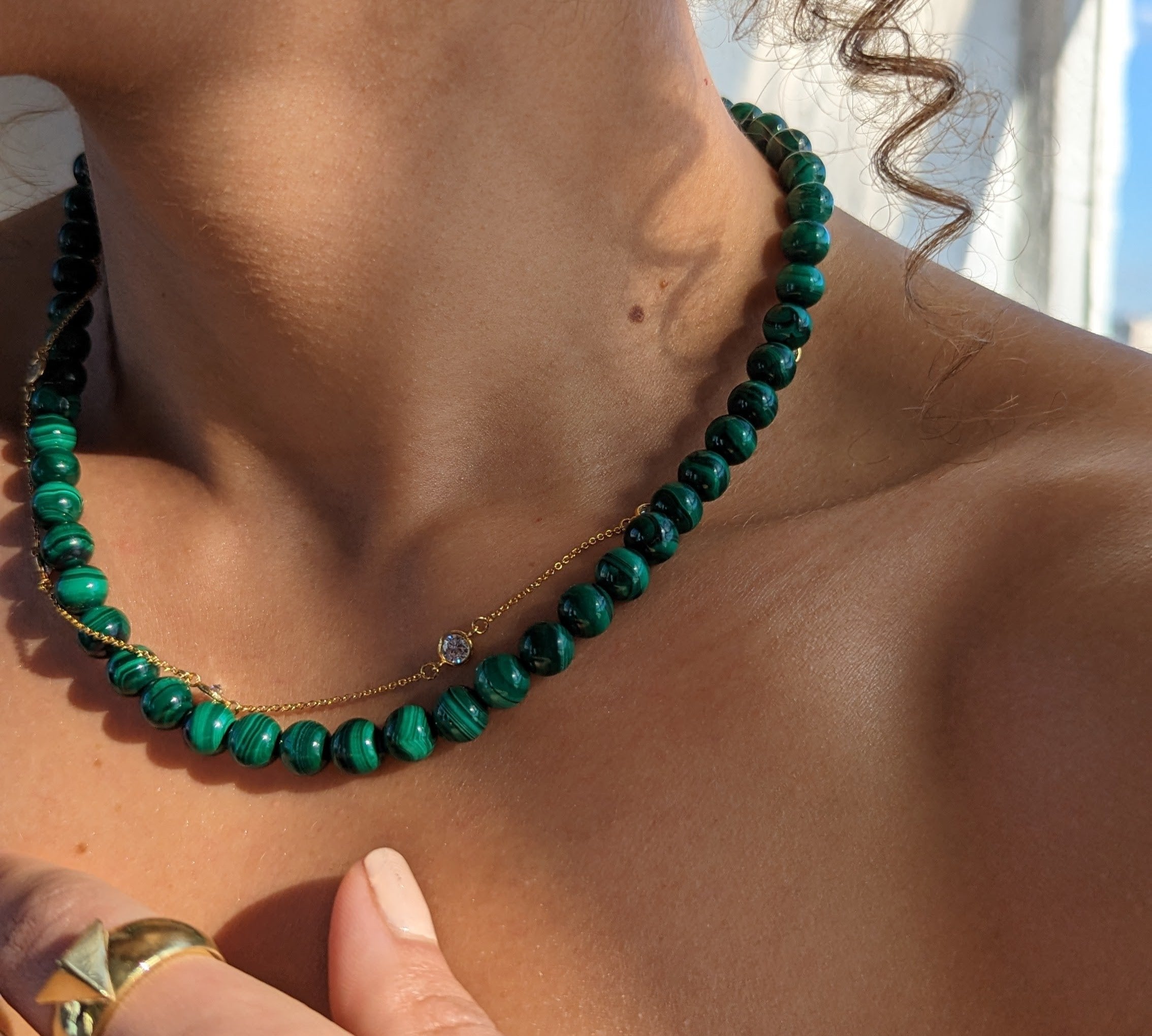 ELLA Malachite and Topaz Strand Choker Choker Necklace MAE + LANG   