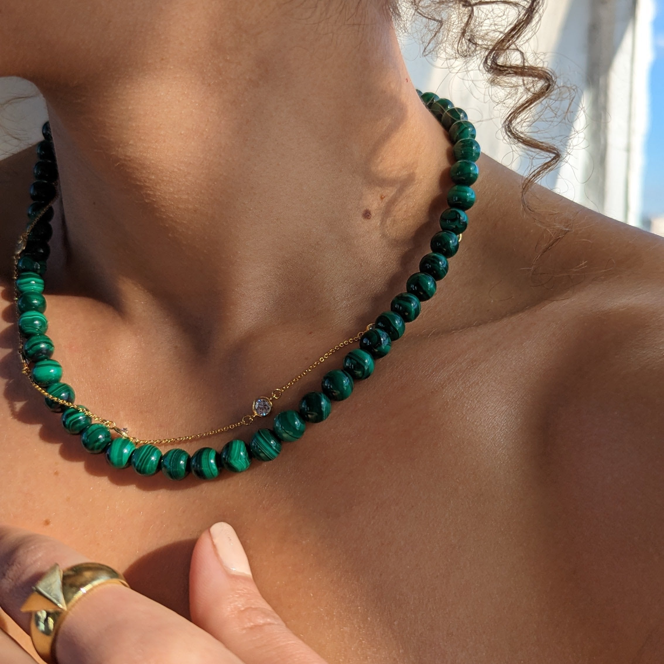 ELLA Malachite and Topaz Strand Choker Choker Necklace MAE + LANG   