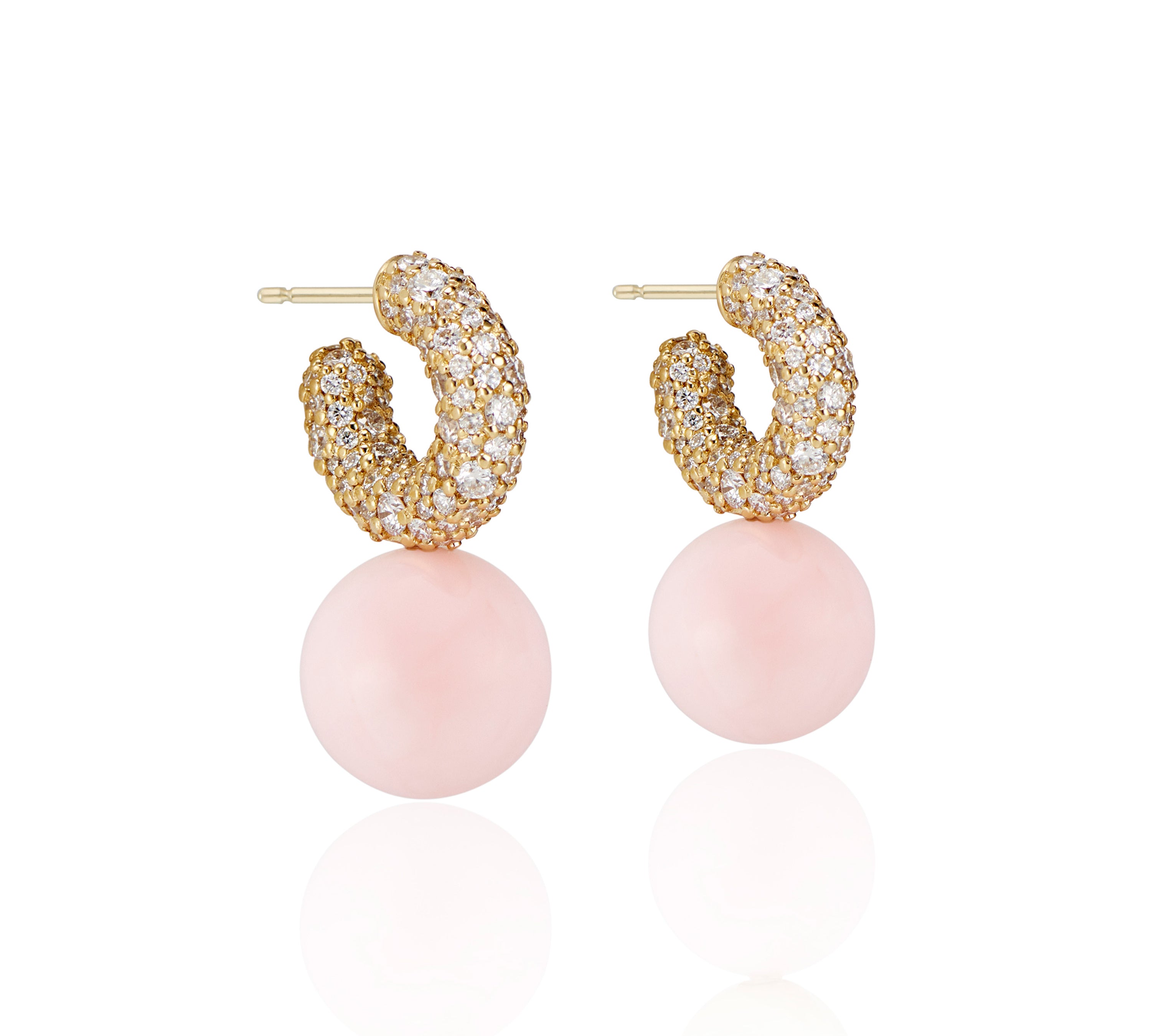 Pave Mini Hoop with Pink Opal, Medium Hoop Earrings Akaila Reid   