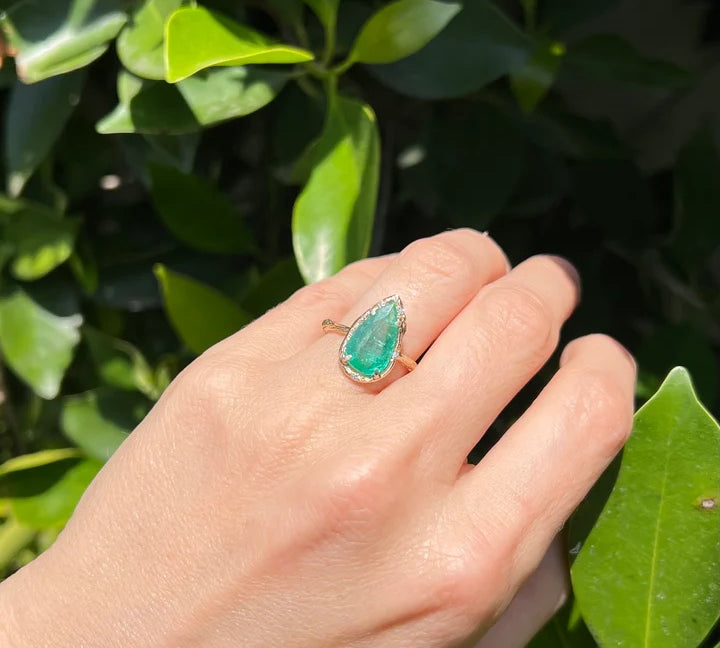Pear Emerald Ring Cocktail Ring Elisabeth Bell Jewelry   