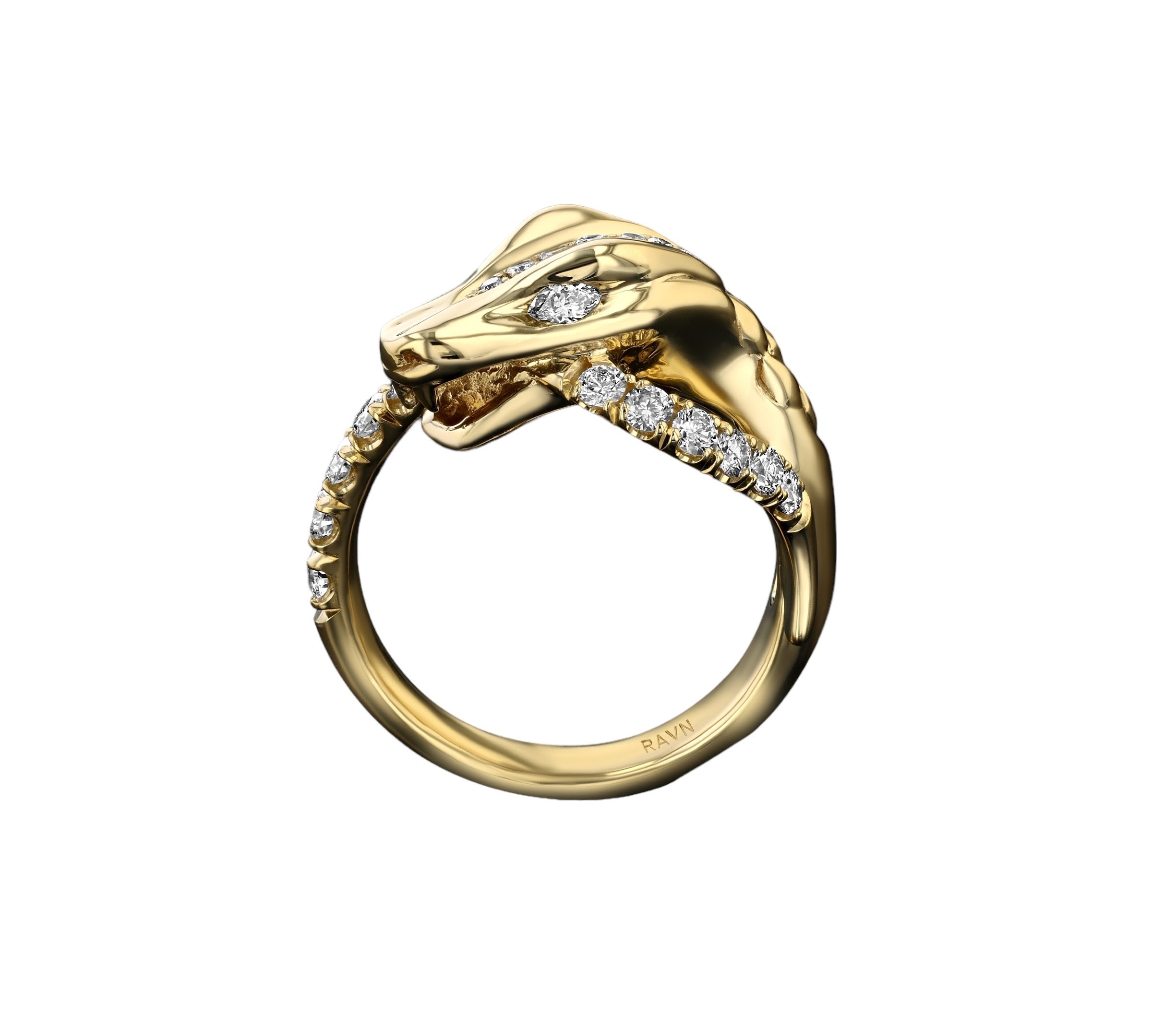 Coiled Ouroboros Ring, Yellow Gold and Diamond Cocktail Ring House of RAVN   