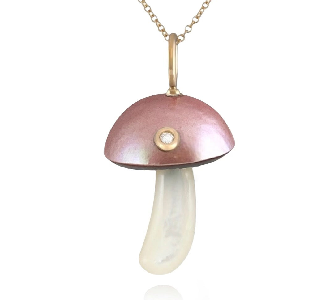 Pink Pearl Magic Mushroom Charm with Diamond Charm Maura Green   