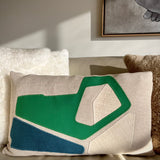 Blue and Green Handmade Patchwork Lumbar Pillow Pillows Raphaële Malbec   