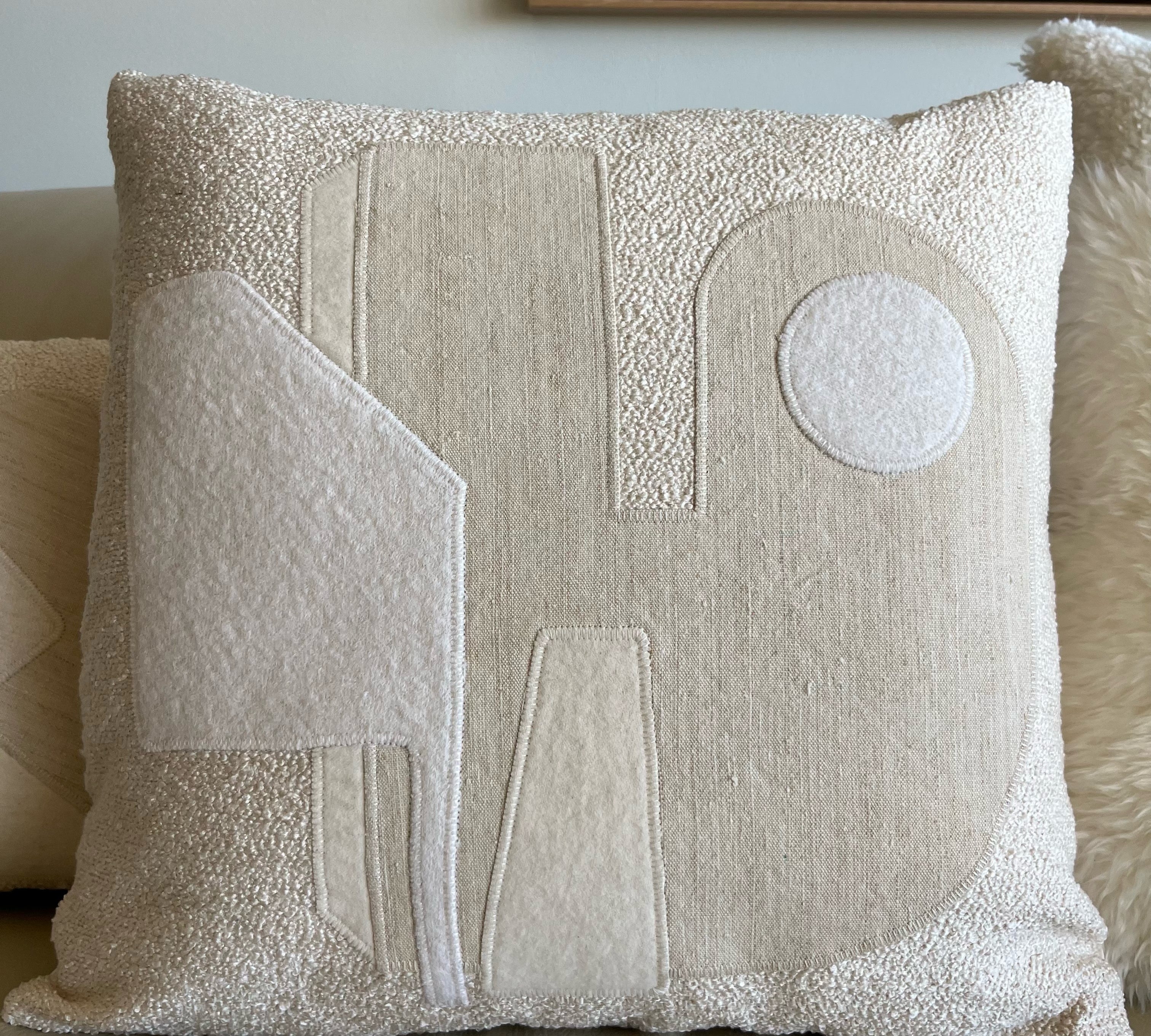 White Handmade Patchwork Square Pillow Pillows Raphaële Malbec   