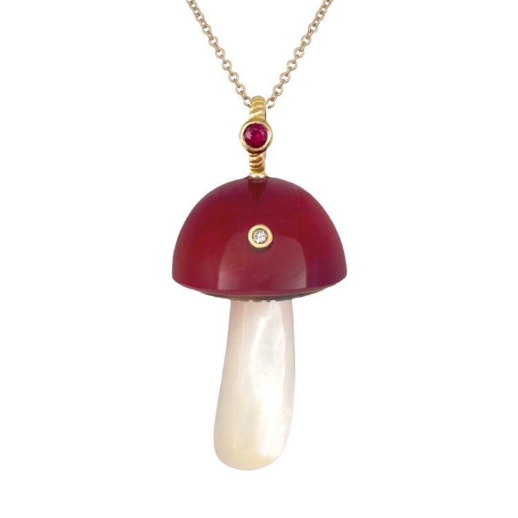 Red Chalcedony Magic Mushroom with White Stem Charm Maura Green   