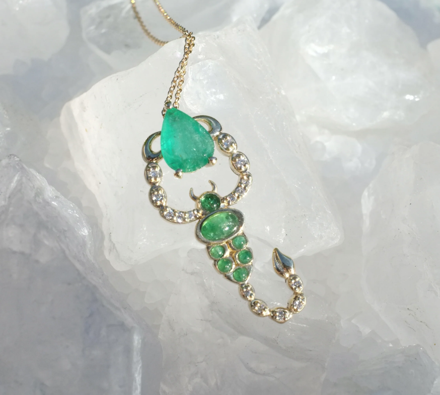 Emerald Scorpion Necklace Pendant Elisabeth Bell Jewelry   