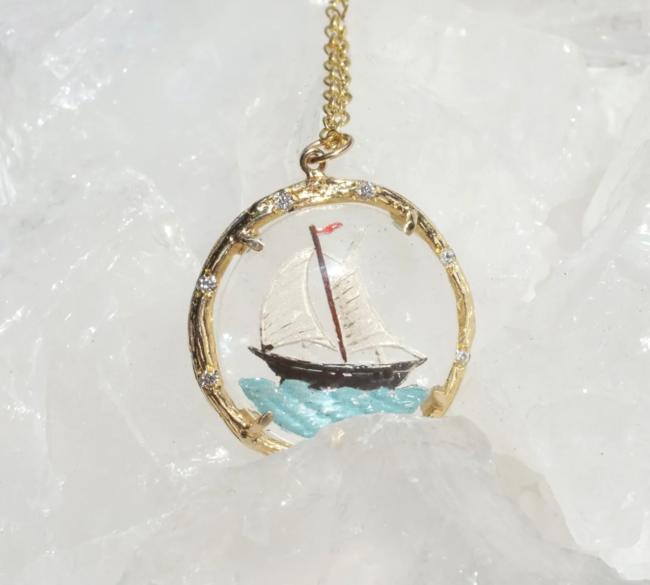 Sailboat Necklace Pendant Elisabeth Bell Jewelry Yellow Gold  