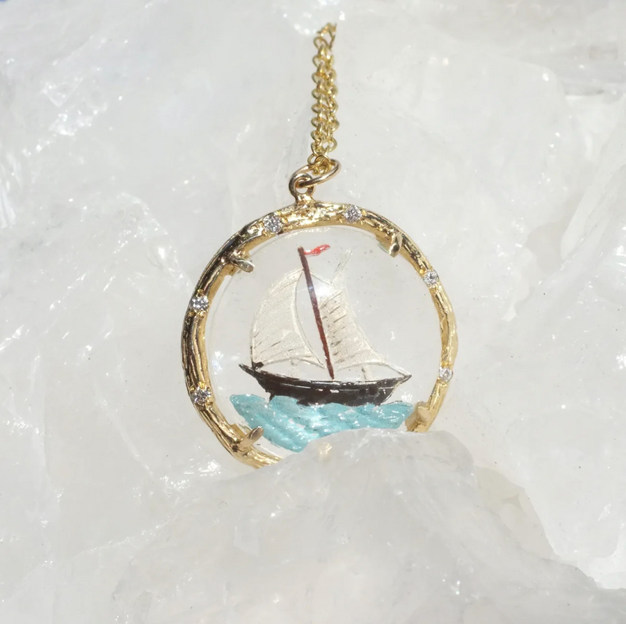 Sailboat Necklace Pendant Elisabeth Bell Jewelry Yellow Gold  
