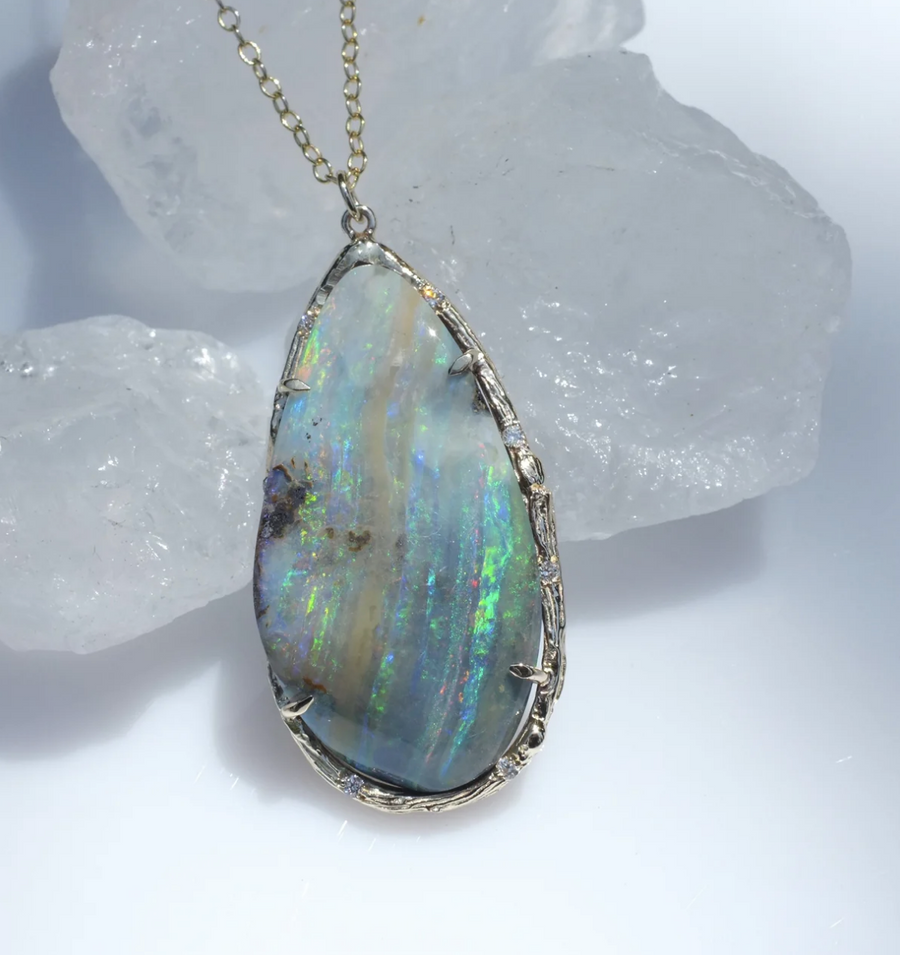 Opal Stripe Necklace Statement Elisabeth Bell Jewelry   