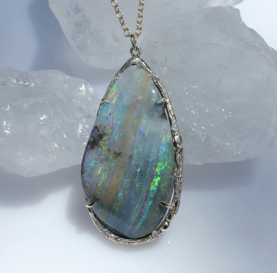 Opal Stripe Necklace Statement Elisabeth Bell Jewelry   