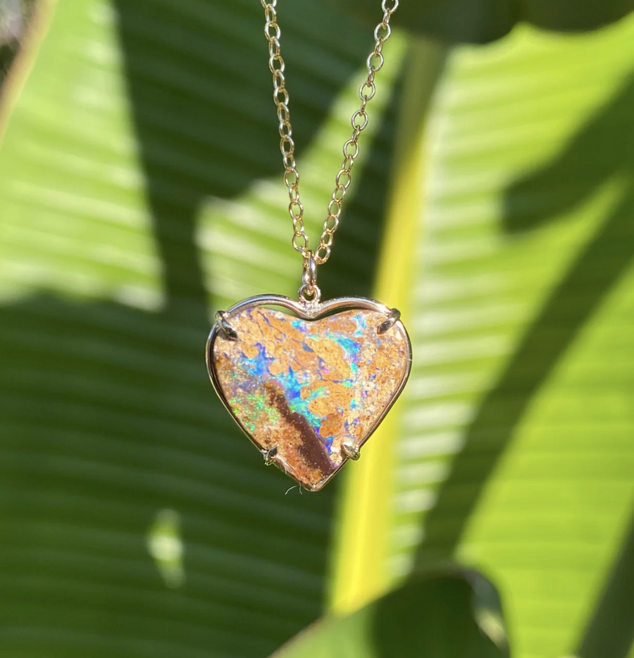 Opal Heart Necklace Pendant Elisabeth Bell Jewelry   