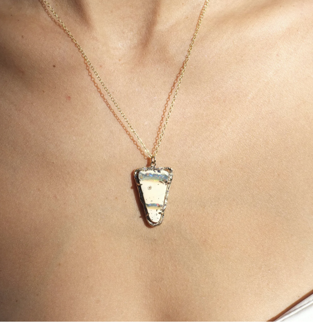 White Opal Stripe Necklace Pendant Elisabeth Bell Jewelry   