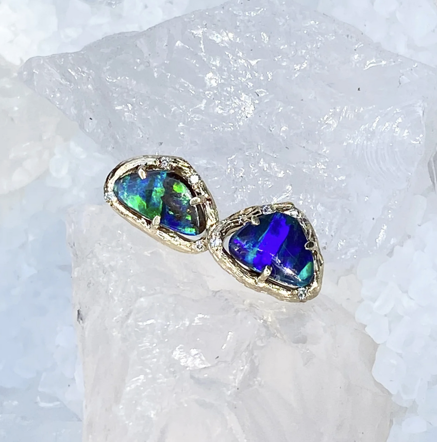Aura Opal Earrings Studs Elisabeth Bell Jewelry   
