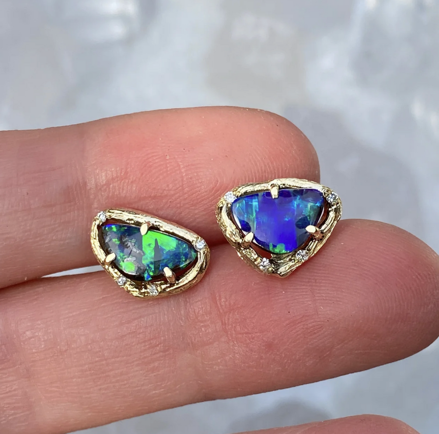 Aura Opal Earrings Studs Elisabeth Bell Jewelry   