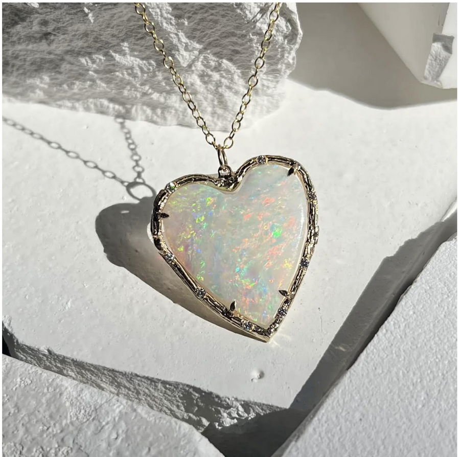 Opal Heart Necklace Pendant Elisabeth Bell Jewelry   