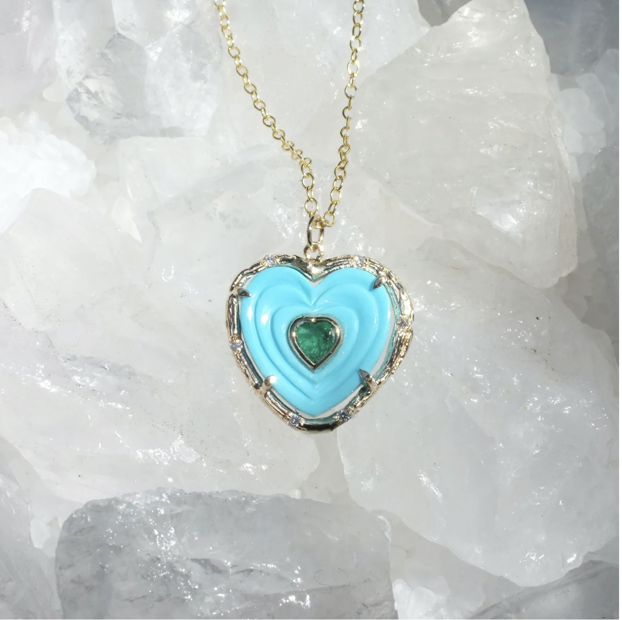 Double Heart Necklace Pendant Elisabeth Bell Jewelry Turquoise/Emerald  