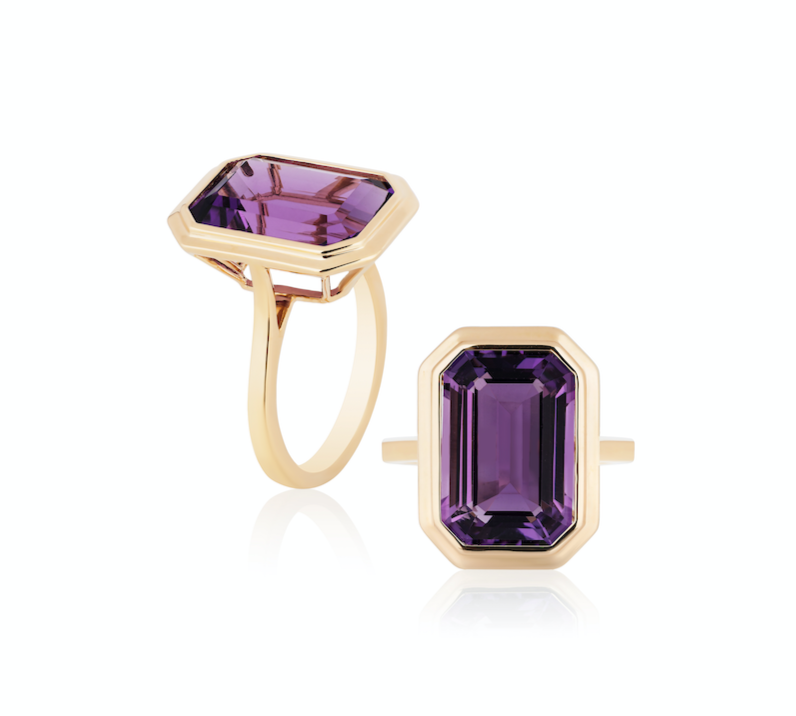 Emerald-Cut Amethyst Bezel Set Ring Cocktail Ring Goshwara 6  