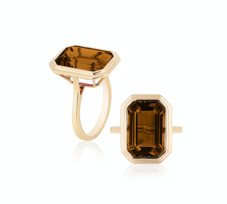 Emerald-Cut Cognac Quartz Bezel Set Ring Cocktail Ring Goshwara 6  