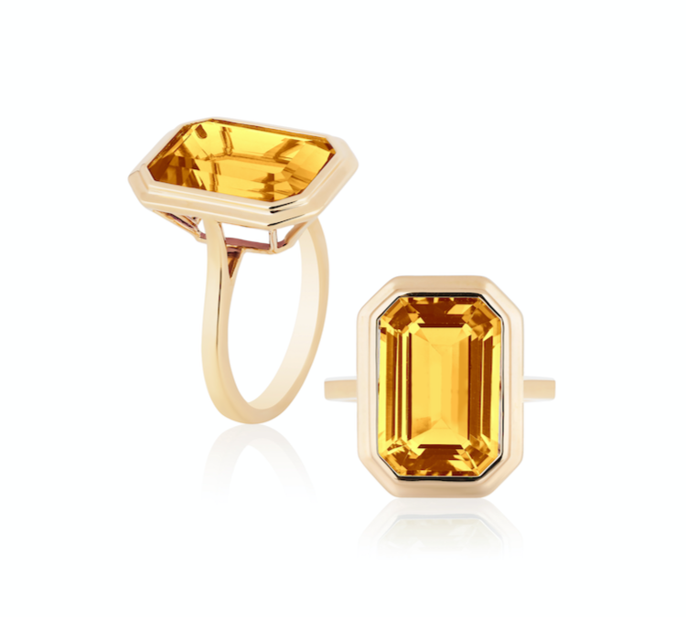 Emerald-Cut Double-Bezel Ring Cocktail Ring Goshwara Citrine 6 