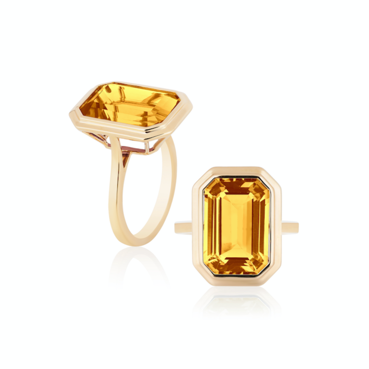 Emerald-Cut Double-Bezel Ring Cocktail Ring Goshwara Citrine 6 