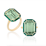Prasiolite and Malachite Inlay Emerald Cut Ring Cocktail Ring Goshwara   