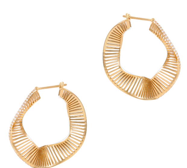 Waves Hoops with Diamonds, Size Three Hoops Earrings Latelier Nawbar   