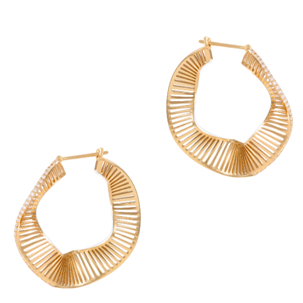 Waves Hoops with Diamonds, Size Three Hoops Earrings Latelier Nawbar   