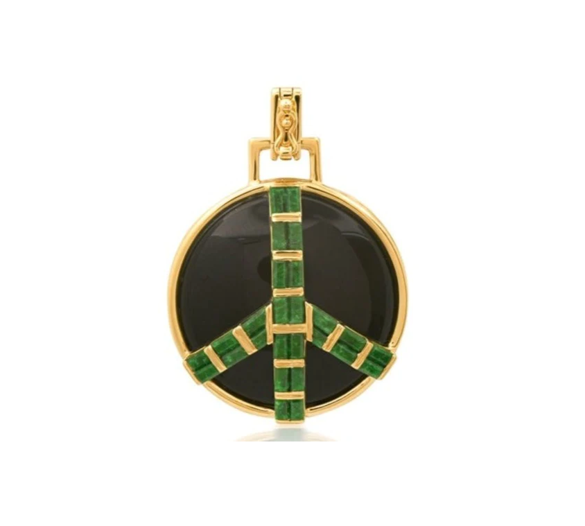 Midsize Peace Pendant, Black Onyx and Green Maw Sit Sit Pendant Helena Rose Jewelry   