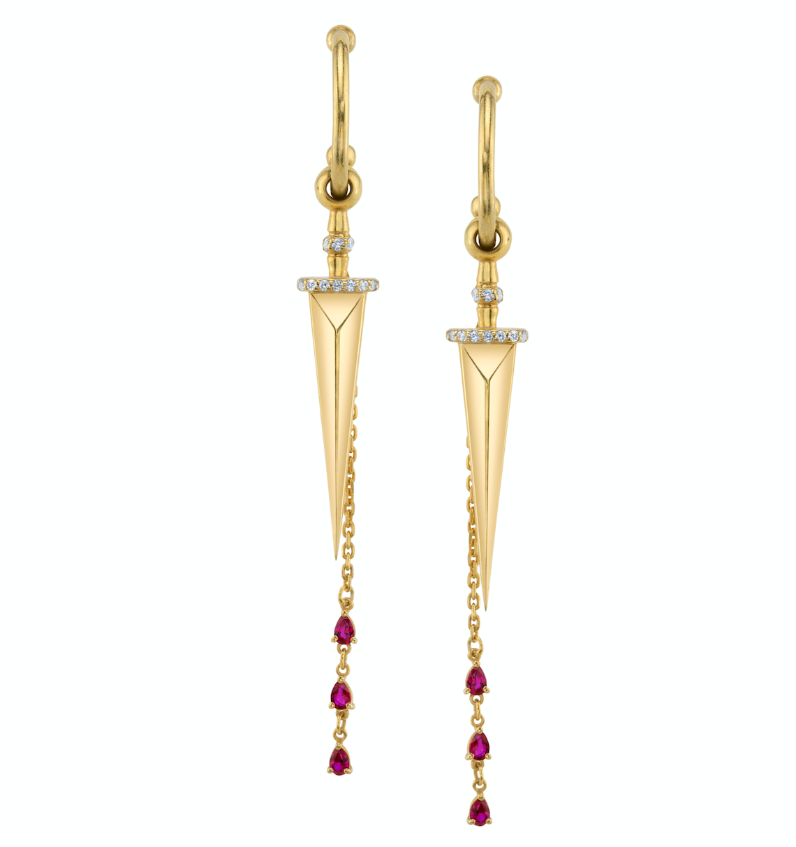 Stinger Dagger Earrings with Rubies Drop Earrings Queen Vee   